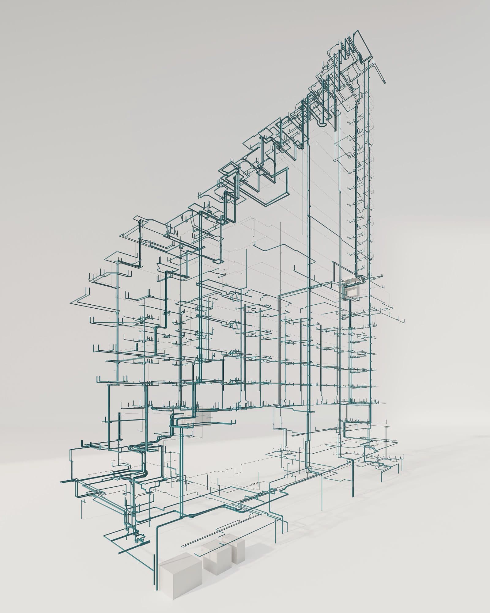 3D BIM model of a building's structure and MEP systems